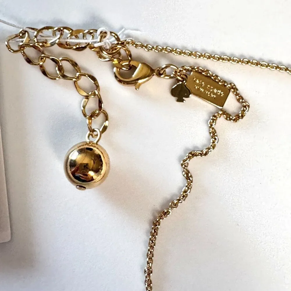 Kate Spade New York Basket Pave Pendant Necklace Gold Tone Red Stone NEW Retired